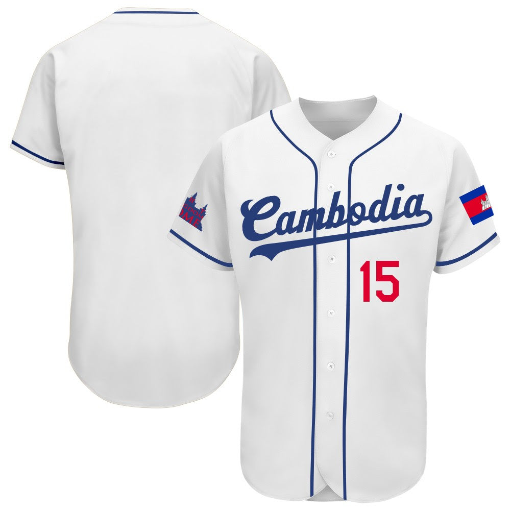 Rep Cambodia — NAVY BLUE PIN STRIPED VINTAGE ARCH BASEBALL JERSEY
